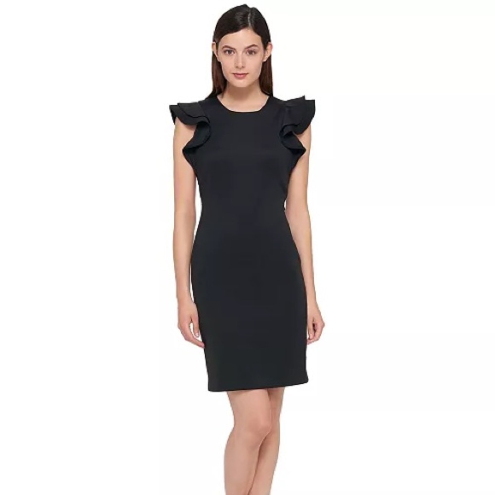 Tommy Hilfiger Elegant Black Midi Dress with Ruffle Detail